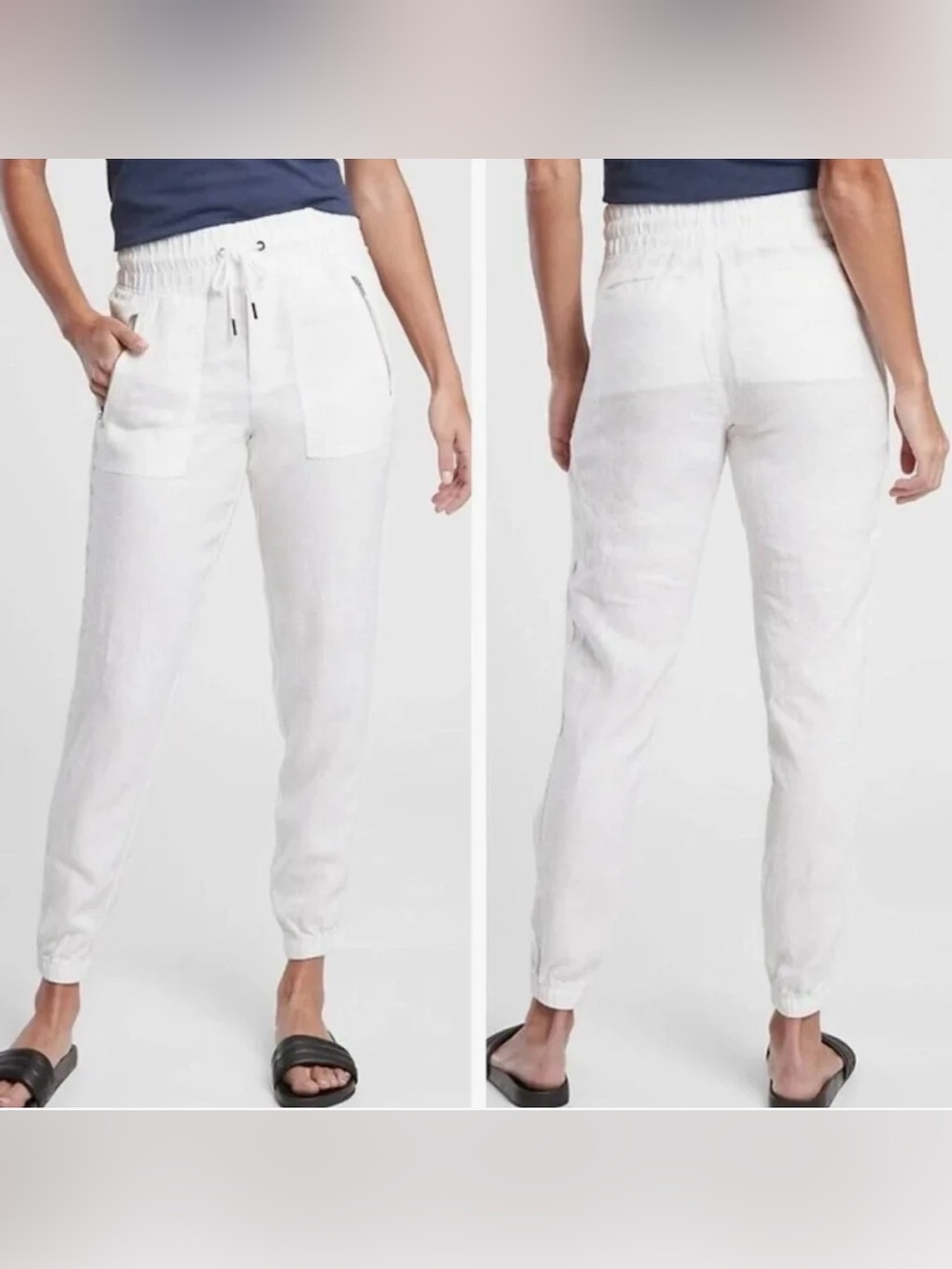 Athleta Cabo Linen Jogger 4 Calla Lily White | Lightweight Summer Pants - Picture 7 of 7